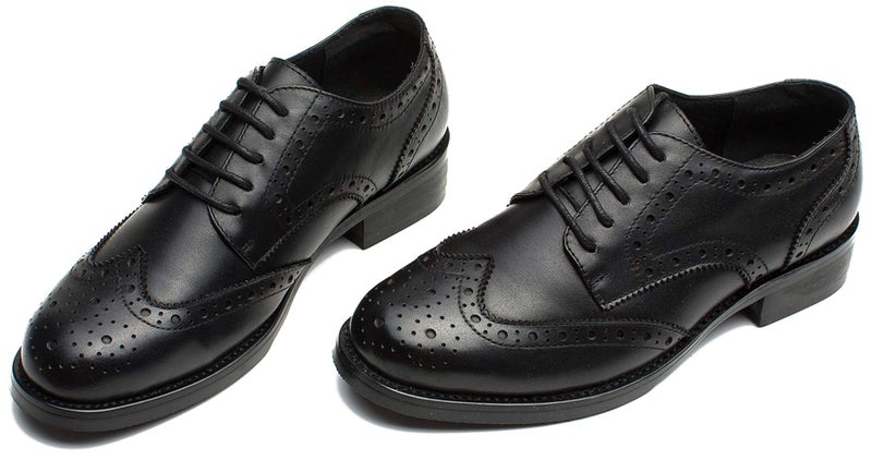 U-lite Women's Perforated Lace-up Wingtip Leather Flat Oxfords Vintage Oxford Shoes Brogues Black 6.5 - Image 2